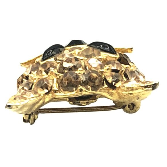 Vintage Rhinestone Cat Brooch Topaz Black Kitty Feline Figural Pin Costume Jewel - Picture 4 of 9